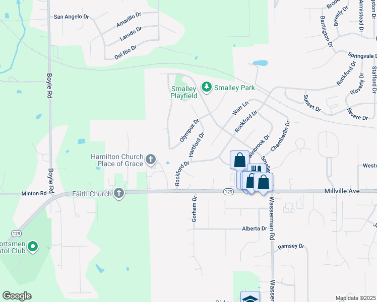 map of restaurants, bars, coffee shops, grocery stores, and more near 313 Hartford Drive in Hamilton
