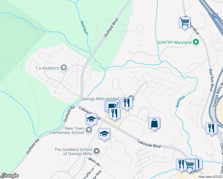 map of restaurants, bars, coffee shops, grocery stores, and more near 9943 Middle Mill Drive in Owings Mills