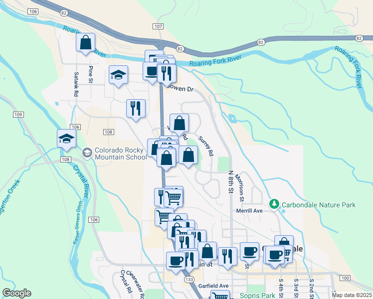 map of restaurants, bars, coffee shops, grocery stores, and more near in Carbondale
