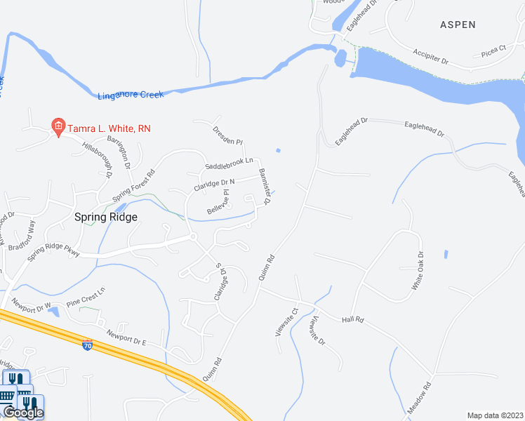 map of restaurants, bars, coffee shops, grocery stores, and more near 6367 Bannister Drive in Frederick