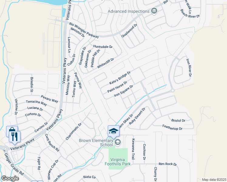 map of restaurants, bars, coffee shops, grocery stores, and more near 2221 Paint Horse Drive in Reno