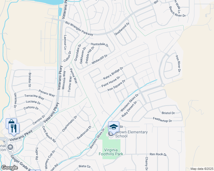 map of restaurants, bars, coffee shops, grocery stores, and more near 2221 Paint Horse Drive in Reno