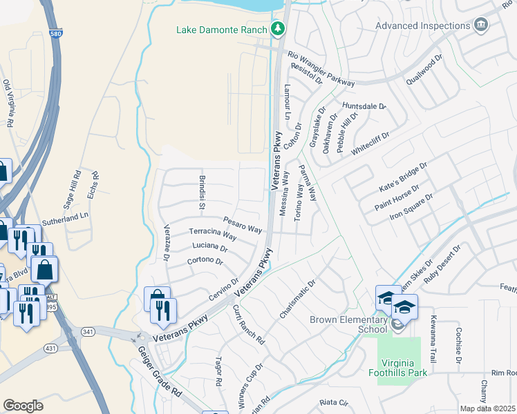 map of restaurants, bars, coffee shops, grocery stores, and more near 555 Verelli Court in Reno