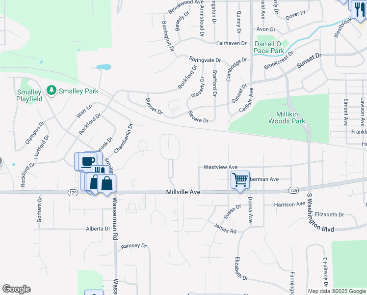 map of restaurants, bars, coffee shops, grocery stores, and more near 1 Persimmon Drive in Hamilton