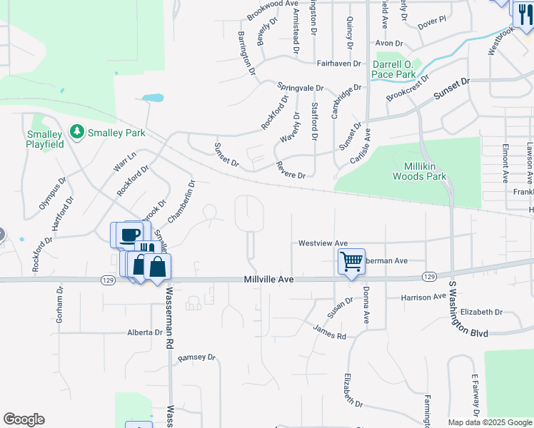map of restaurants, bars, coffee shops, grocery stores, and more near 1 Persimmon Drive in Hamilton
