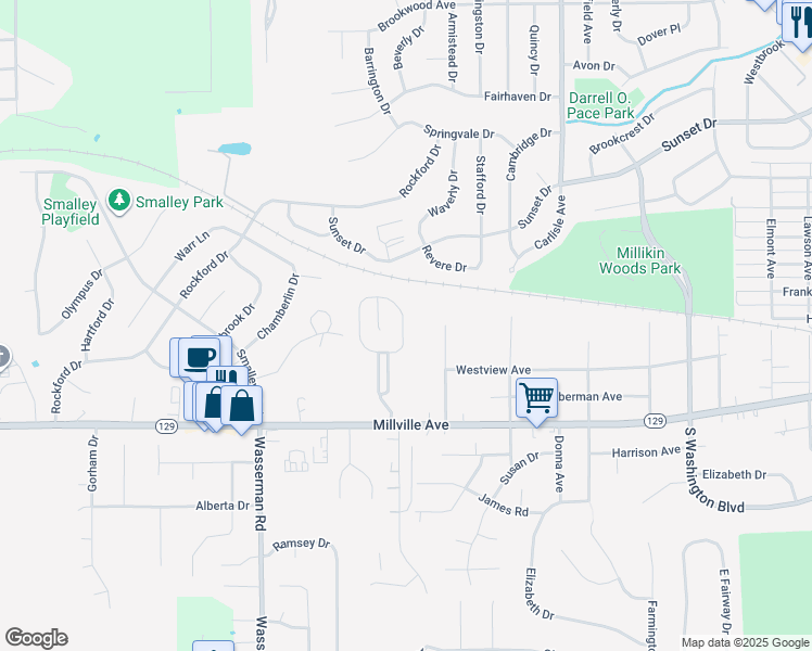 map of restaurants, bars, coffee shops, grocery stores, and more near 1 Persimmon Drive in Hamilton