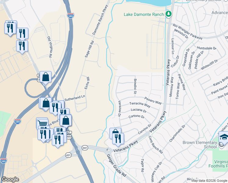 map of restaurants, bars, coffee shops, grocery stores, and more near 11380 Verazae Drive in Reno