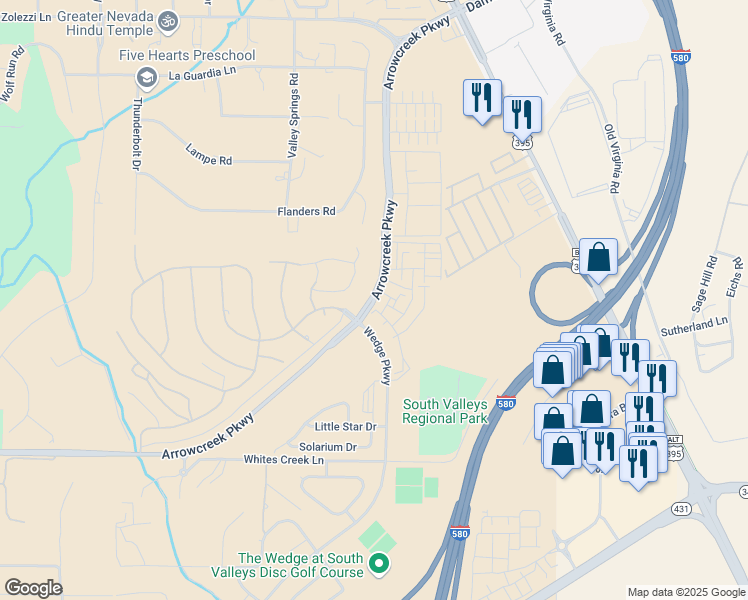 map of restaurants, bars, coffee shops, grocery stores, and more near 601 Village South Streets in Reno