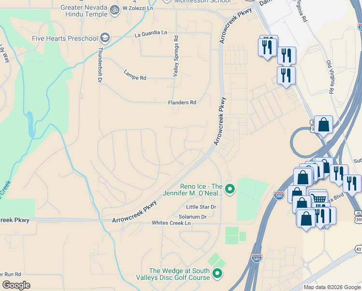 map of restaurants, bars, coffee shops, grocery stores, and more near 13355 Rock Crossing Drive in Reno