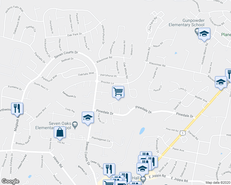 map of restaurants, bars, coffee shops, grocery stores, and more near 3823 Proctor Lane in Nottingham