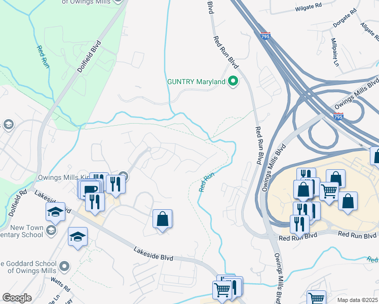 map of restaurants, bars, coffee shops, grocery stores, and more near 5101 Gold Hill Rd in Owings Mills