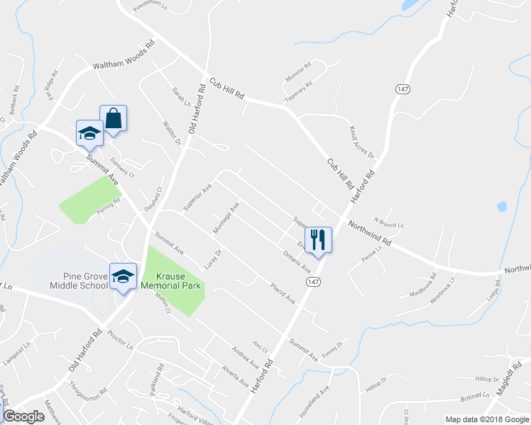 map of restaurants, bars, coffee shops, grocery stores, and more near 2814 Erie Avenue in Parkville