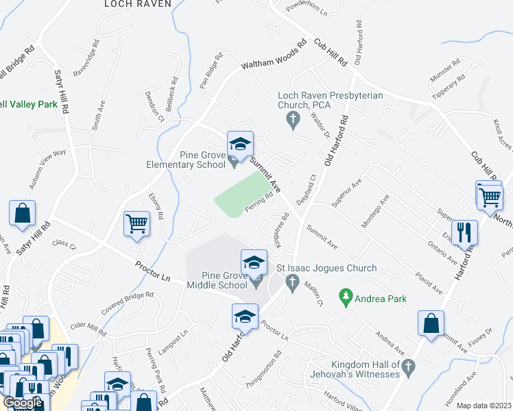 map of restaurants, bars, coffee shops, grocery stores, and more near 3 Valles Court in Parkville