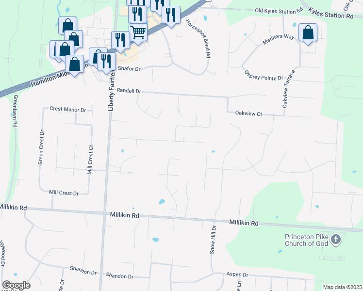 map of restaurants, bars, coffee shops, grocery stores, and more near 4387 Carthel Drive in Butler County