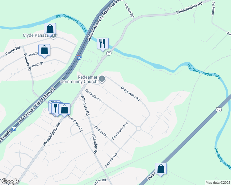 map of restaurants, bars, coffee shops, grocery stores, and more near 5712 Ranelagh Road in White Marsh