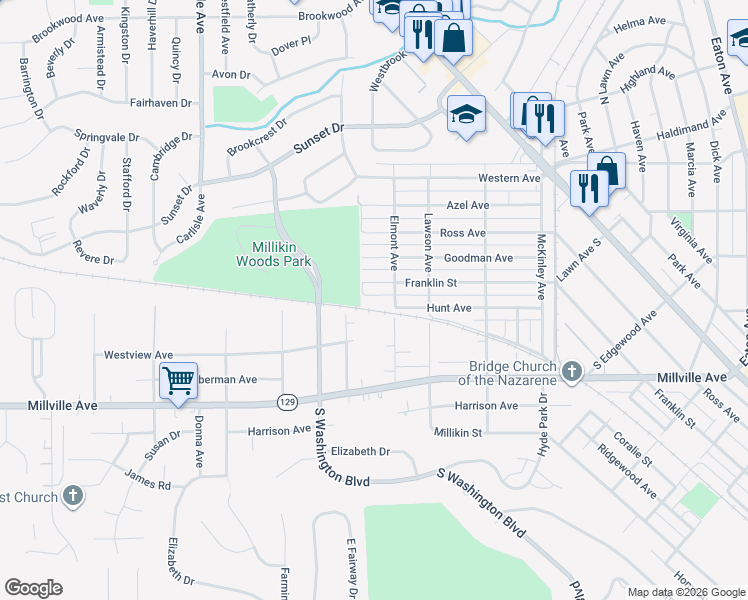 map of restaurants, bars, coffee shops, grocery stores, and more near 1328 Hunt Avenue in Hamilton