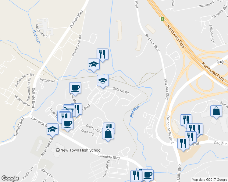 map of restaurants, bars, coffee shops, grocery stores, and more near 206 Toddson Lane in Owings Mills