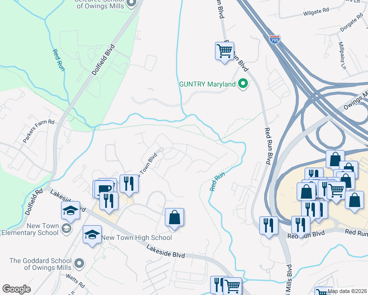 map of restaurants, bars, coffee shops, grocery stores, and more near 206 Toddson Lane in Owings Mills