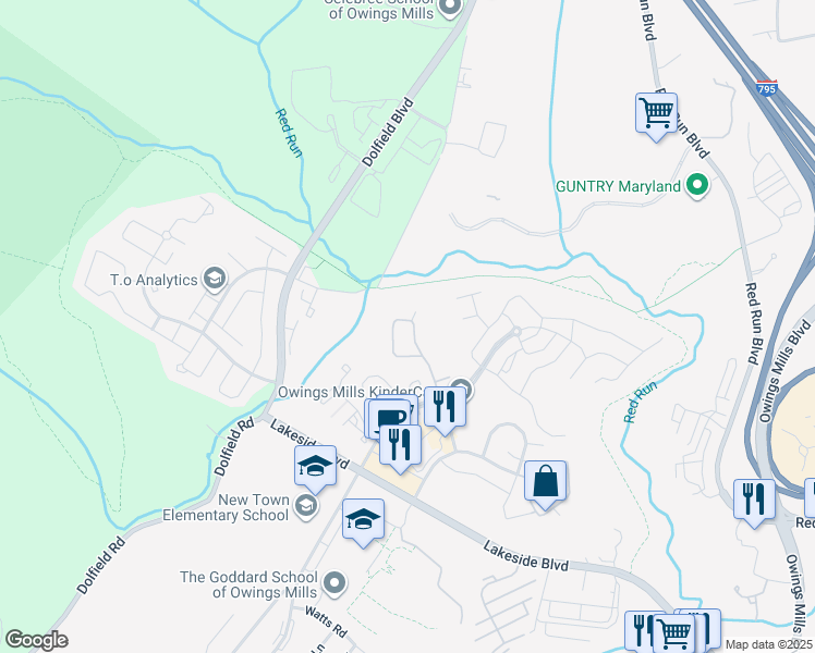 map of restaurants, bars, coffee shops, grocery stores, and more near 9910 Middle Mill Drive in Owings Mills