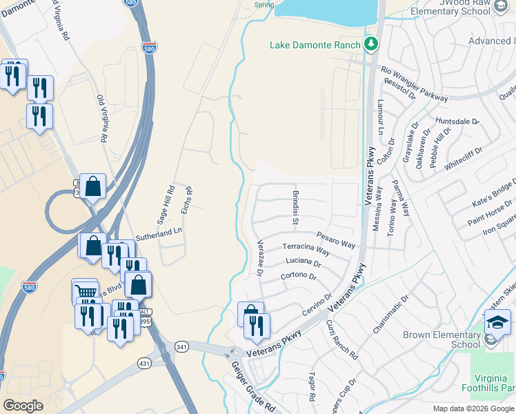map of restaurants, bars, coffee shops, grocery stores, and more near 11360 Verazae Drive in Reno
