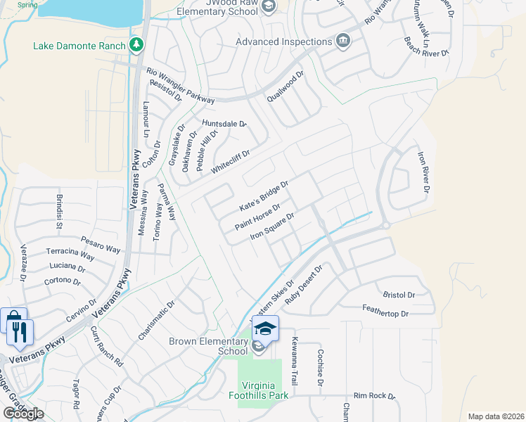 map of restaurants, bars, coffee shops, grocery stores, and more near 2249 Paint Horse Drive in Reno