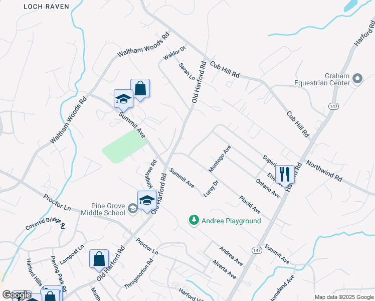map of restaurants, bars, coffee shops, grocery stores, and more near 2700 Superior Avenue in Parkville