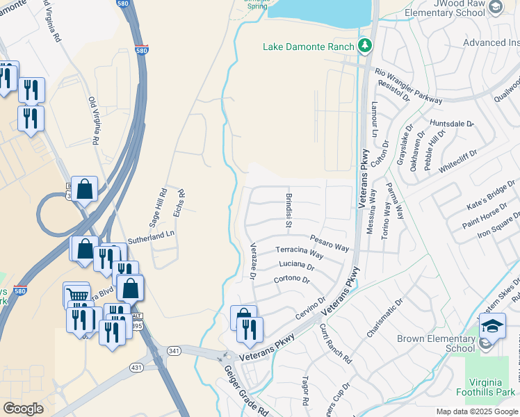 map of restaurants, bars, coffee shops, grocery stores, and more near 320 Teramo Drive in Reno