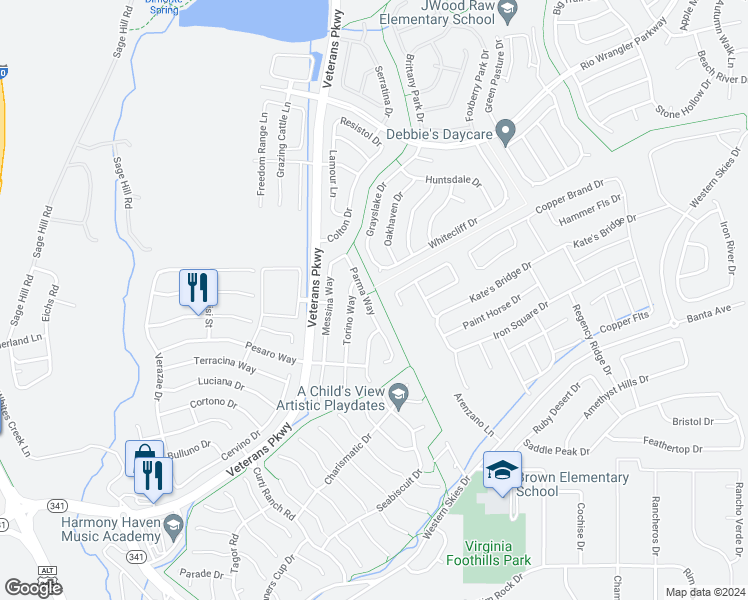 map of restaurants, bars, coffee shops, grocery stores, and more near 11230 Parma Way in Reno
