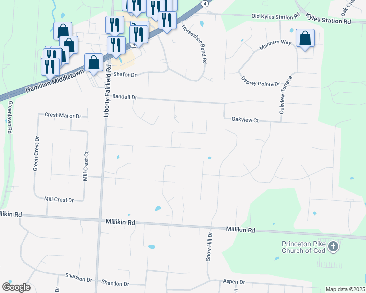 map of restaurants, bars, coffee shops, grocery stores, and more near 4387 Carthel Drive in Butler County