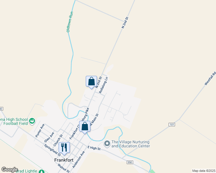 map of restaurants, bars, coffee shops, grocery stores, and more near 440 North Main Street in Frankfort