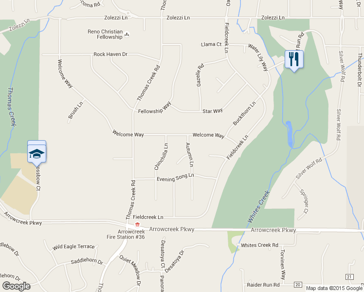 map of restaurants, bars, coffee shops, grocery stores, and more near 75 Autumn Lane in Reno