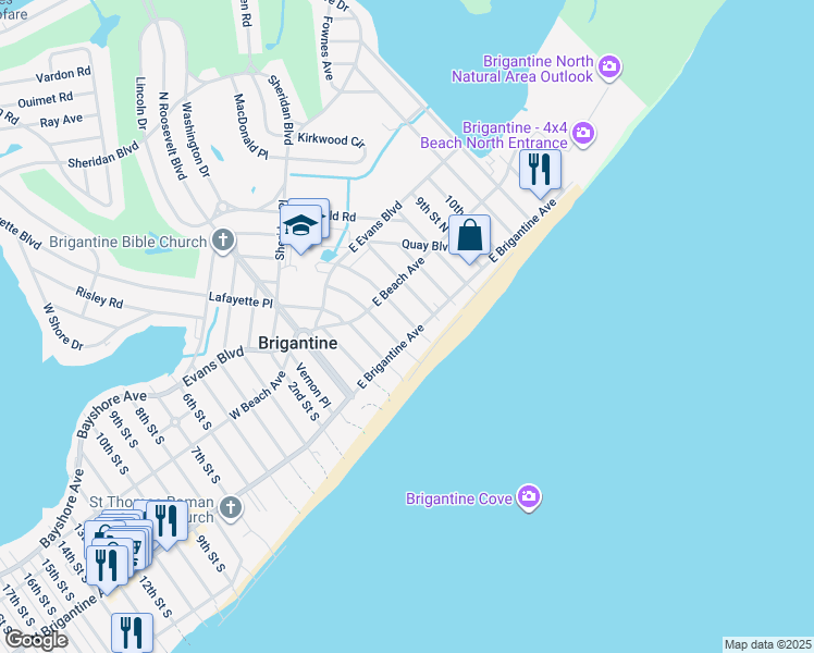 map of restaurants, bars, coffee shops, grocery stores, and more near in Brigantine