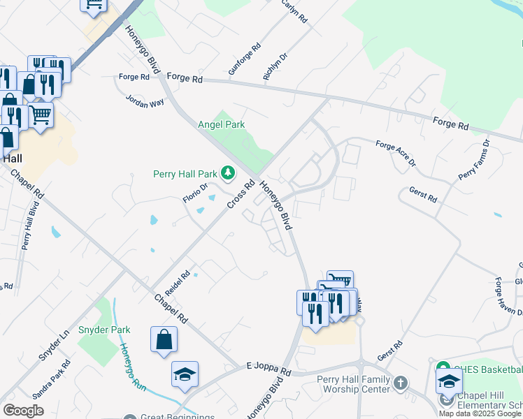 map of restaurants, bars, coffee shops, grocery stores, and more near 4501 Dunton Terrace in Perry Hall
