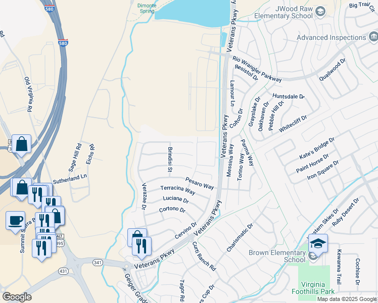 map of restaurants, bars, coffee shops, grocery stores, and more near 485 Manciano Way in Reno