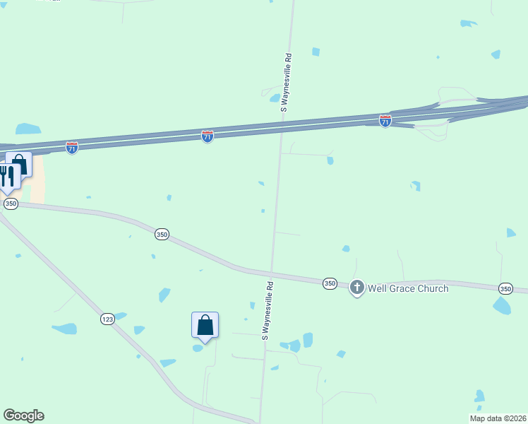 map of restaurants, bars, coffee shops, grocery stores, and more near 1227 South Waynesville Road in Oregonia