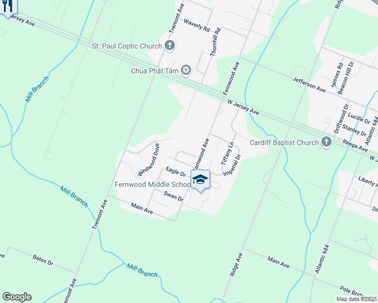 map of restaurants, bars, coffee shops, grocery stores, and more near 112 Wygate Drive in Egg Harbor Township