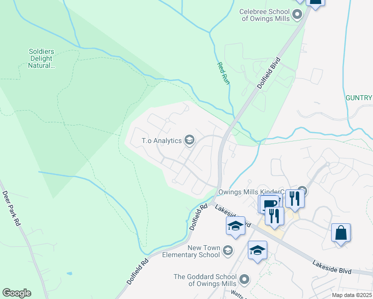 map of restaurants, bars, coffee shops, grocery stores, and more near 7 Katurah Lane in Owings Mills