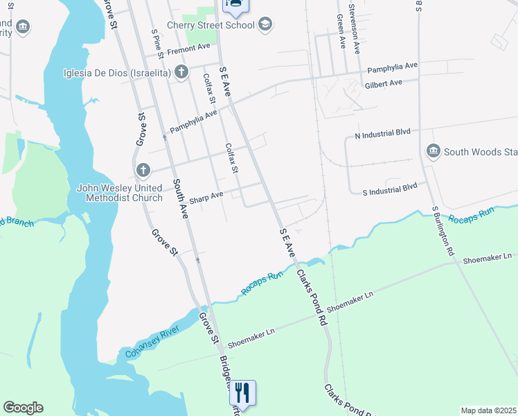 map of restaurants, bars, coffee shops, grocery stores, and more near 64 Cone Street in Bridgeton