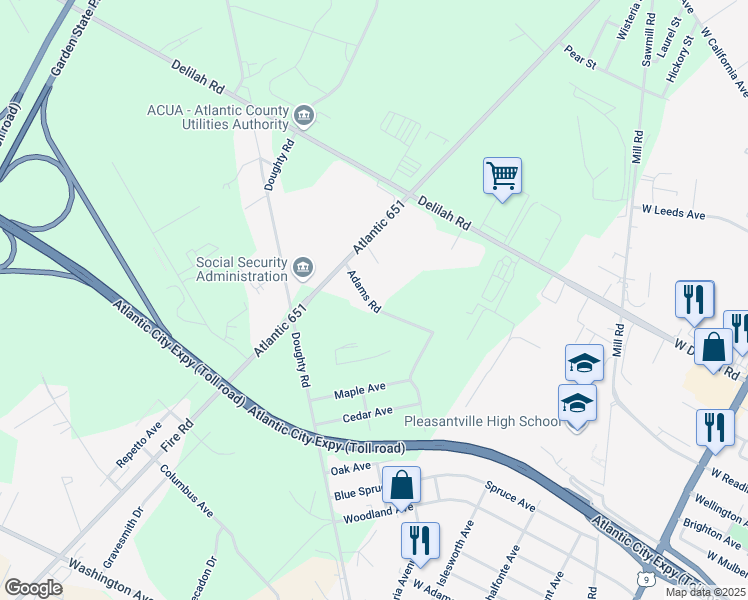 map of restaurants, bars, coffee shops, grocery stores, and more near 12 Adams Road in Egg Harbor Township