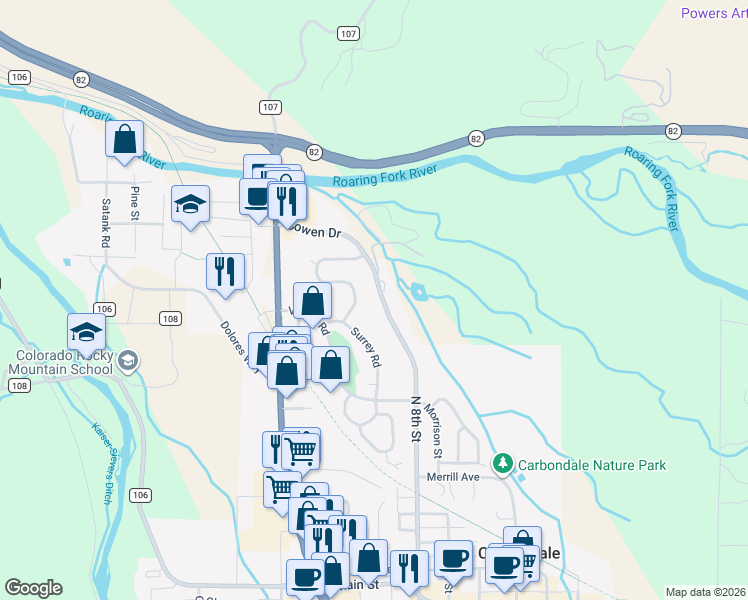 map of restaurants, bars, coffee shops, grocery stores, and more near 542-898 North 8th Street in Carbondale