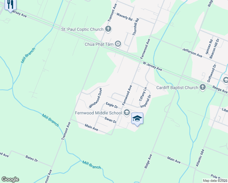 map of restaurants, bars, coffee shops, grocery stores, and more near 112 Wygate Drive in Egg Harbor Township