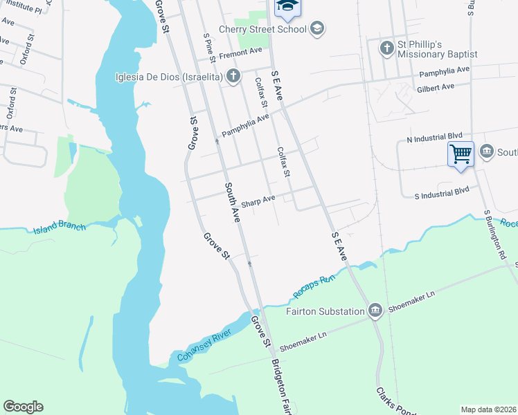 map of restaurants, bars, coffee shops, grocery stores, and more near 16 Sharp Avenue in Bridgeton