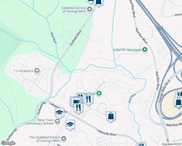 map of restaurants, bars, coffee shops, grocery stores, and more near 112 Conewago Court in Owings Mills