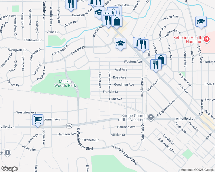 map of restaurants, bars, coffee shops, grocery stores, and more near 1205 Goodman Avenue in Hamilton