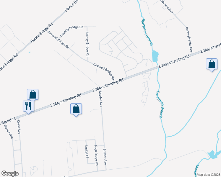 map of restaurants, bars, coffee shops, grocery stores, and more near 2021 Mays Landing Road in Millville