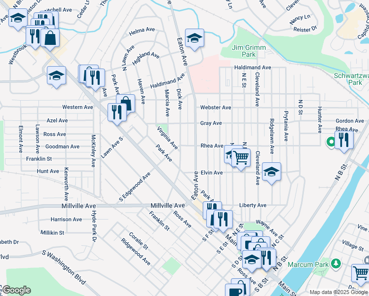 map of restaurants, bars, coffee shops, grocery stores, and more near 707 Rhea Avenue in Hamilton