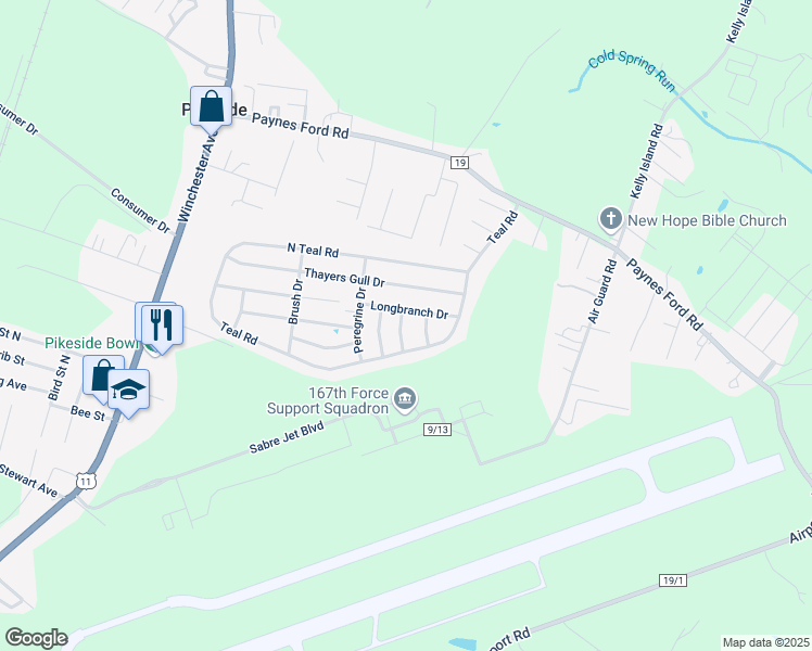 map of restaurants, bars, coffee shops, grocery stores, and more near 60 Purple Finch Dr in Martinsburg