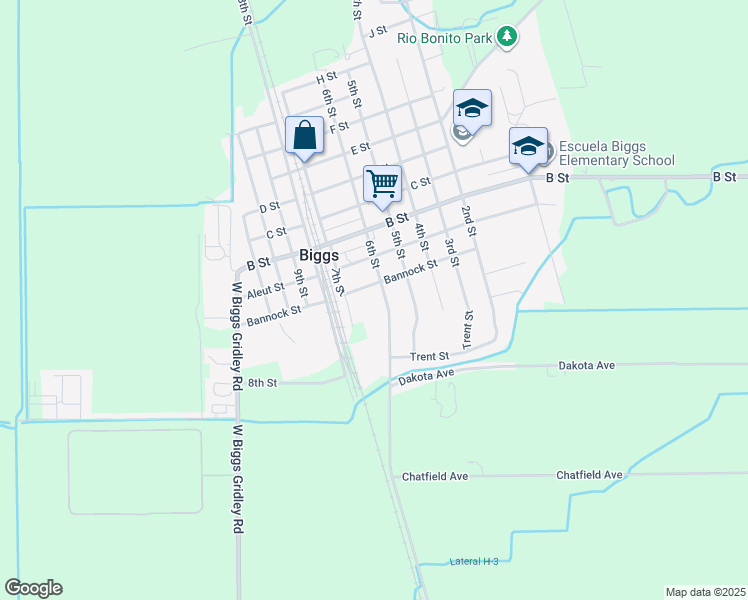 map of restaurants, bars, coffee shops, grocery stores, and more near 2921 6th St in Biggs