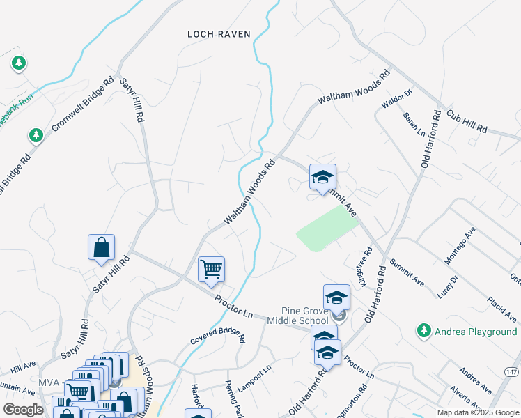 map of restaurants, bars, coffee shops, grocery stores, and more near 15 Bideford Court in Parkville