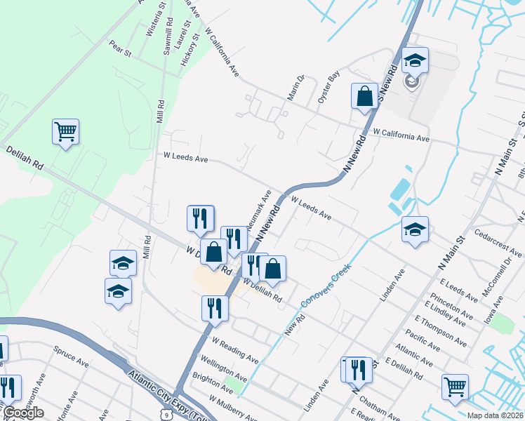 map of restaurants, bars, coffee shops, grocery stores, and more near 1032 Neumark Avenue in Pleasantville